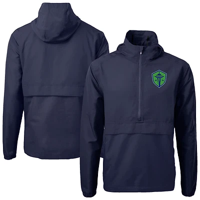 Men's Cutter & Buck  Navy Seattle Sounders FC Charter Eco Recycled Anorak Hooded Half-Zip Jacket