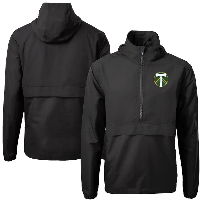Men's Cutter & Buck Black Portland Timbers Charter Eco Recycled Anorak Hooded Half-Zip Jacket