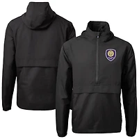 Men's Cutter & Buck  Black Orlando City SC Charter Eco Recycled Anorak Hooded Half-Zip Jacket