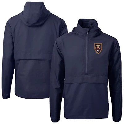 Men's Cutter & Buck  Navy Real Salt Lake Charter Eco Recycled Anorak Hooded Half-Zip Jacket