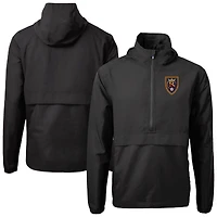 Men's Cutter & Buck  Black Real Salt Lake Charter Eco Recycled Anorak Hooded Half-Zip Jacket