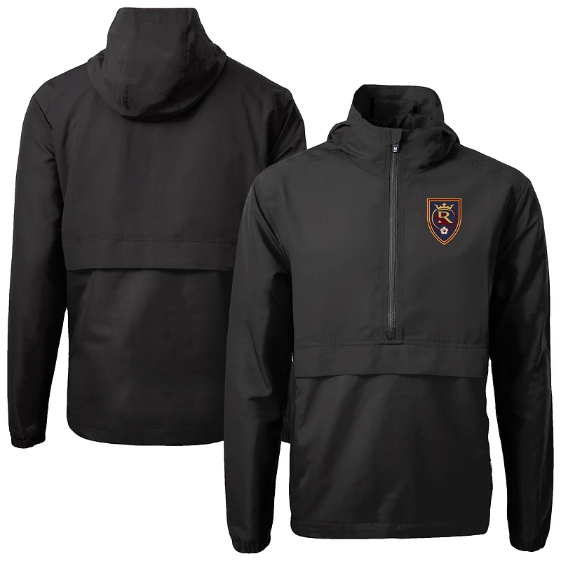 Men's Cutter & Buck Black Real Salt Lake Charter Eco Recycled Anorak Hooded Half-Zip Jacket