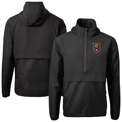 Men's Cutter & Buck  Black Real Salt Lake Charter Eco Recycled Anorak Hooded Half-Zip Jacket