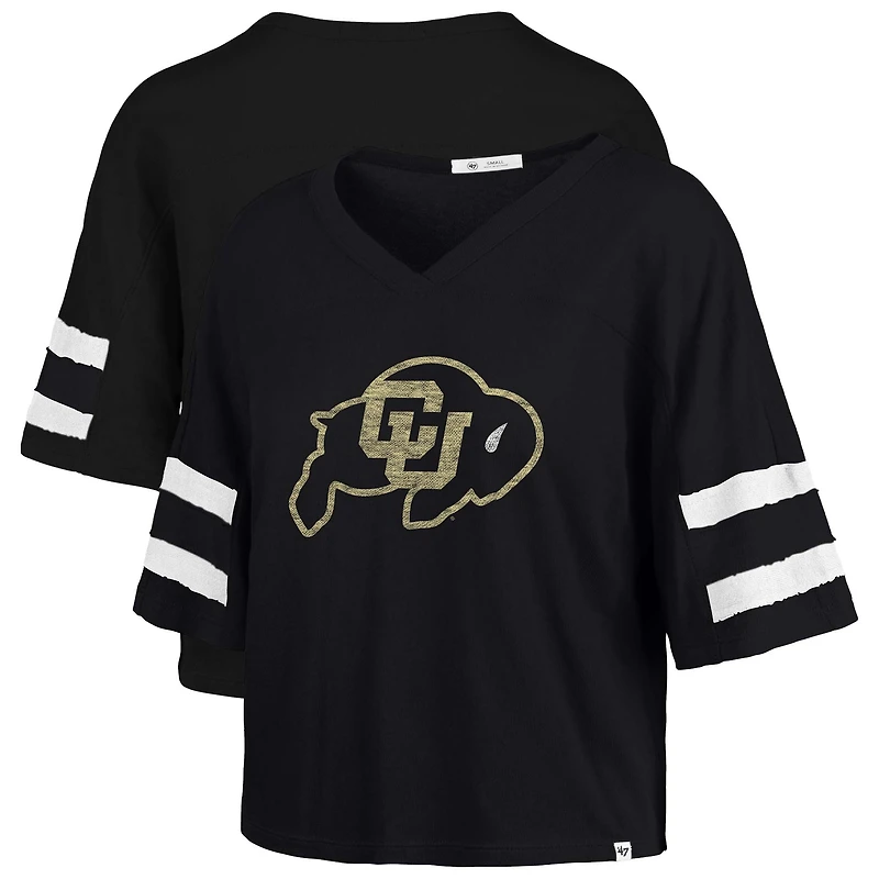 Women's '47 Black Colorado Buffaloes Premier Scout Sleeve Stripe Relaxed Dolman T-Shirt