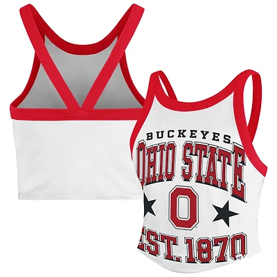 Women's '47 White Ohio State Buckeyes Energize Sporty Cropped Racerback Tank Top