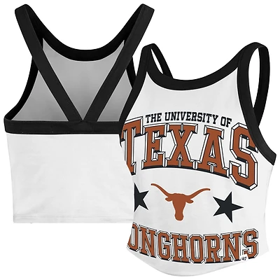 Women's '47 White Texas Longhorns Energize Sporty Cropped Racerback Tank Top