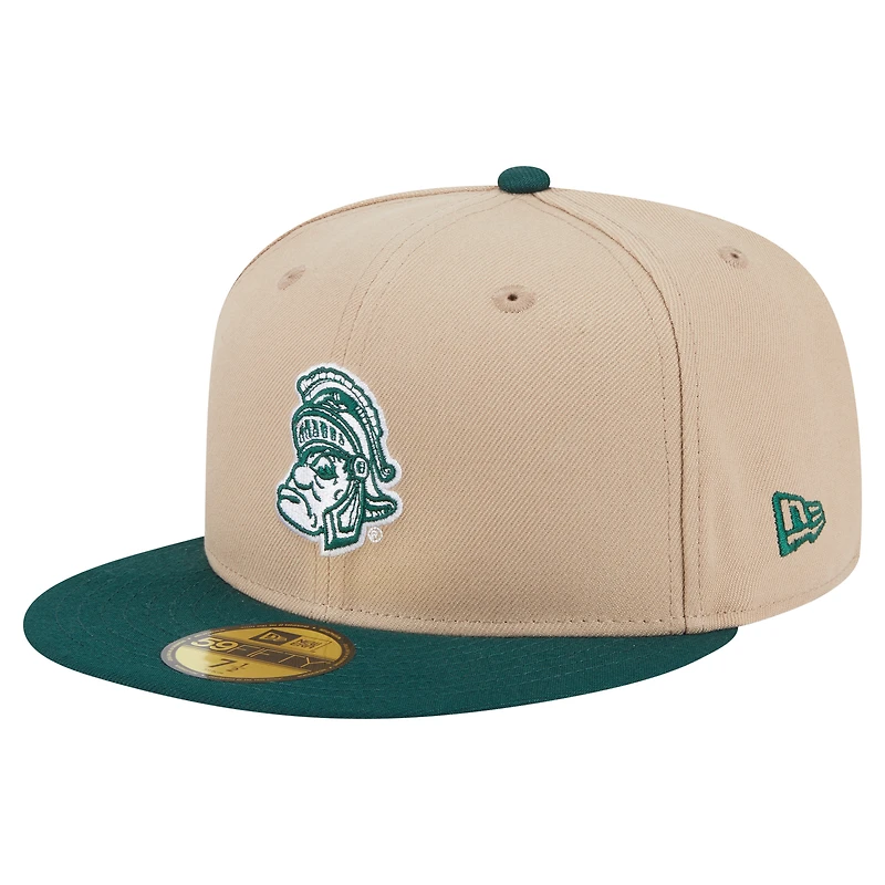 Men's New Era Khaki Michigan State Spartans Throwback Two-Tone 59FIFTY Fitted Hat