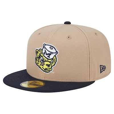 Men's New Era  Khaki Michigan Wolverines Throwback Two-Tone 59FIFTY Fitted Hat