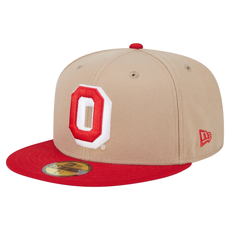 Men's New Era Khaki Ohio State Buckeyes Throwback Two-Tone 59FIFTY Fitted Hat