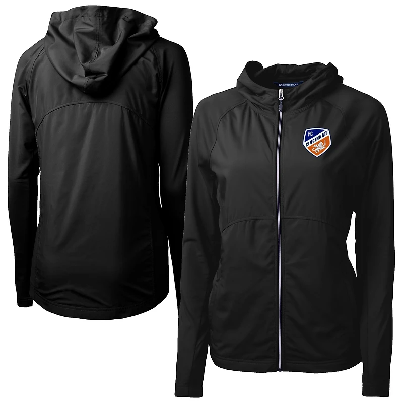 Women's Cutter & Buck Black FC Cincinnati Adapt Eco Knit Hybrid Recycled Raglan Full-Zip Jacket