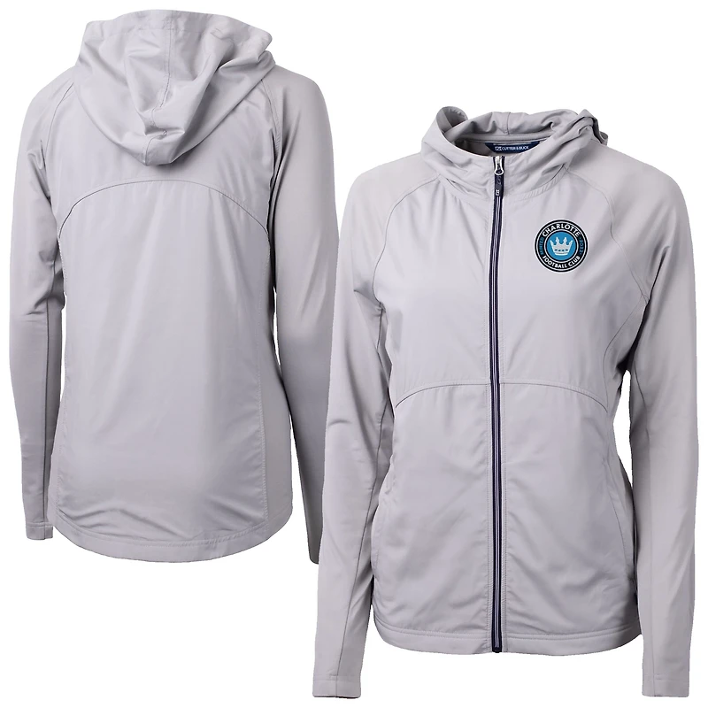 Women's Cutter & Buck  Gray Charlotte FC Adapt Eco Knit Hybrid Recycled Raglan Full-Zip Jacket