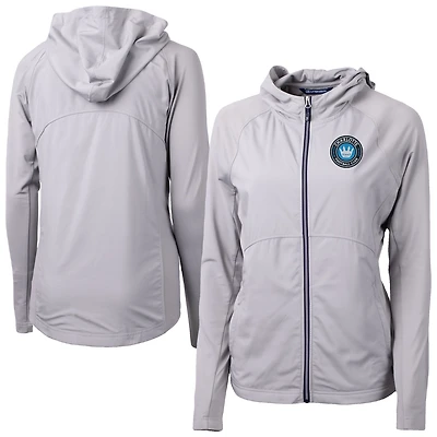 Women's Cutter & Buck  Gray Charlotte FC Adapt Eco Knit Hybrid Recycled Raglan Full-Zip Jacket
