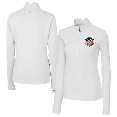 Women's Cutter & Buck  White FC Cincinnati Traverse Stretch Eco Quarter-Zip Top
