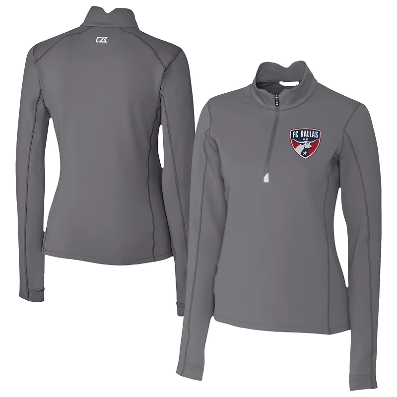 Women's Cutter & Buck  Gray FC Dallas Traverse Stretch Eco Quarter-Zip Top