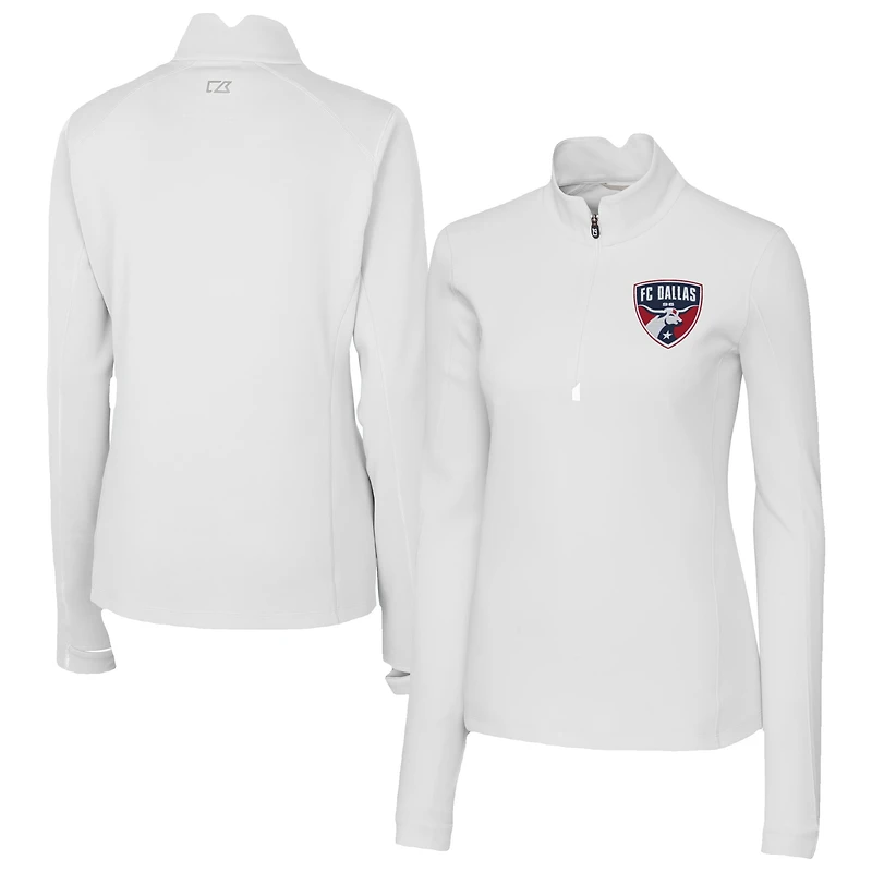 Women's Cutter & Buck  White FC Dallas Traverse Stretch Eco Quarter-Zip Top