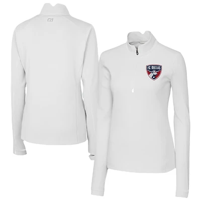 Women's Cutter & Buck  White FC Dallas Traverse Stretch Eco Quarter-Zip Top