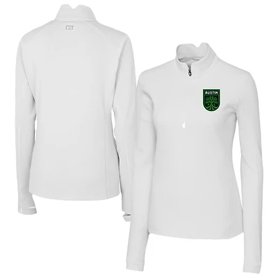 Women's Cutter & Buck  White Austin FC Traverse Stretch Eco Quarter-Zip Top