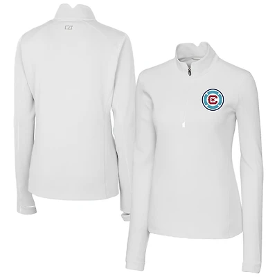 Women's Cutter & Buck  White Chicago Fire Traverse Stretch Eco Quarter-Zip Top