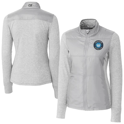 Women's Cutter & Buck Gray Charlotte FC Stealth Hybrid Quilted Full-Zip Windbreaker Jacket