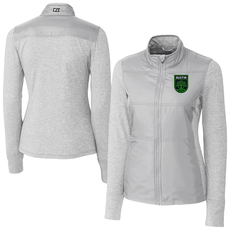 Women's Cutter & Buck  Gray Austin FC Stealth Hybrid Quilted Full-Zip Windbreaker Jacket