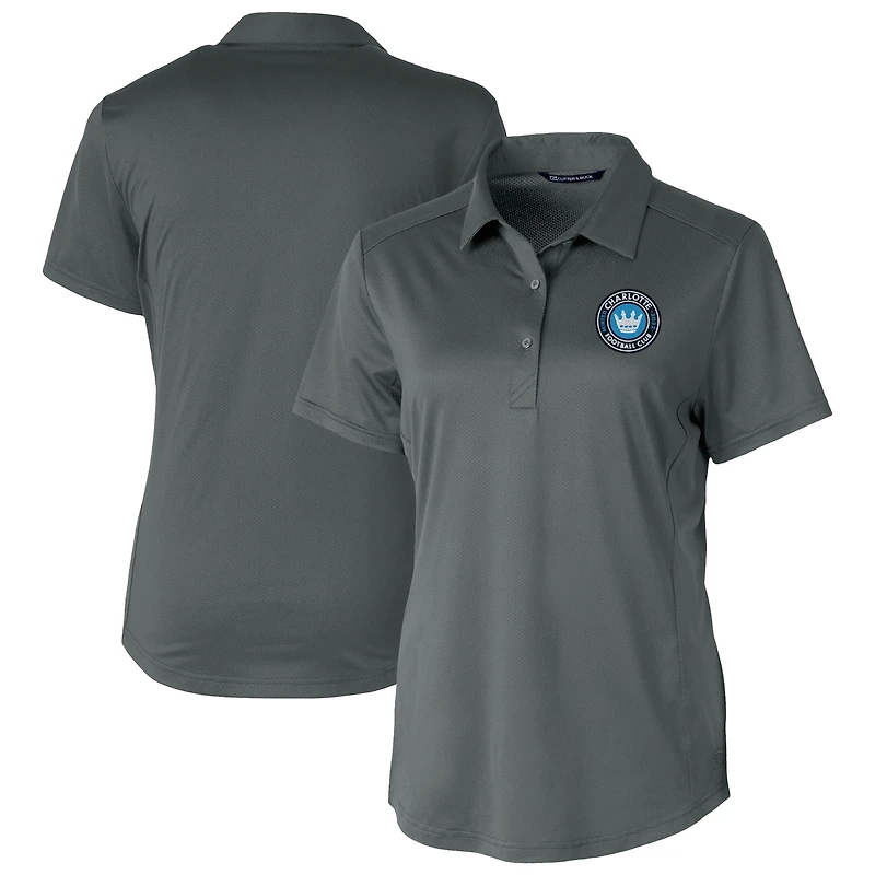 Women's Cutter & Buck Gray Charlotte FC Prospect Eco Textured Stretch Recycled Polo