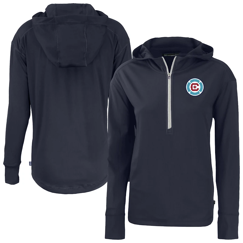 Women's Cutter & Buck  Navy Chicago Fire Daybreak Eco Recycled Half-Zip Hoodie