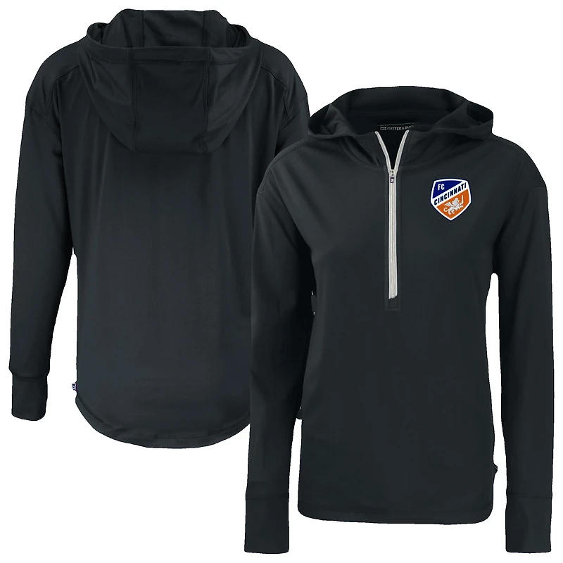 Women's Cutter & Buck  Black FC Cincinnati Daybreak Eco Recycled Half-Zip Hoodie