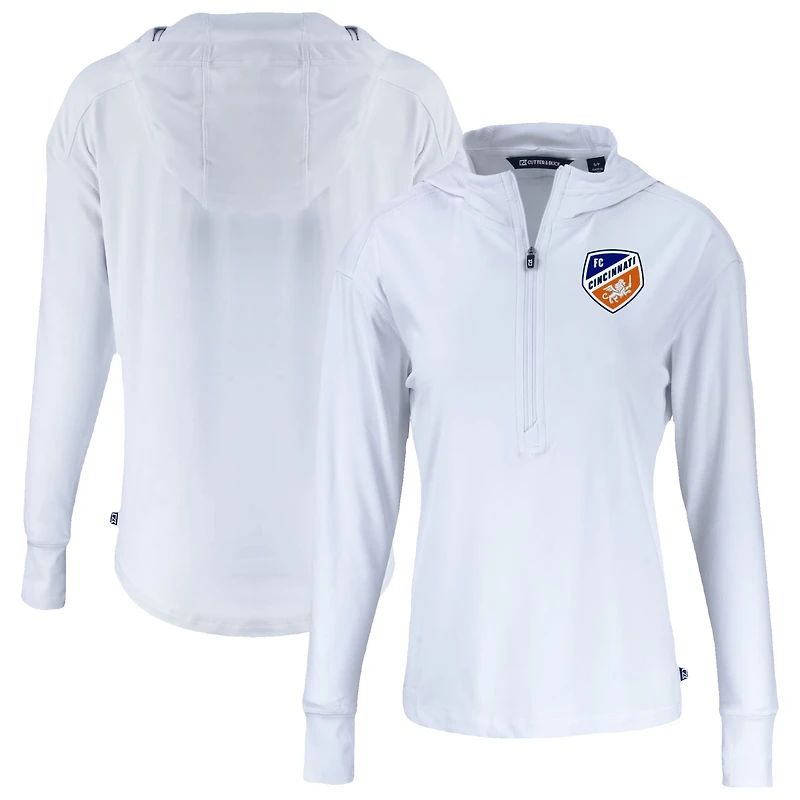 Women's Cutter & Buck White FC Cincinnati Daybreak Eco Recycled Half-Zip Hoodie