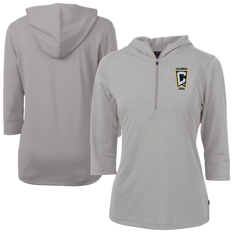 Women's Cutter & Buck  Gray Columbus Crew Virtue Eco Pique Recycled Half-Zip Pullover Hoodie