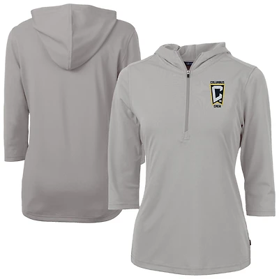 Women's Cutter & Buck  Gray Columbus Crew Virtue Eco Pique Recycled Half-Zip Pullover Hoodie