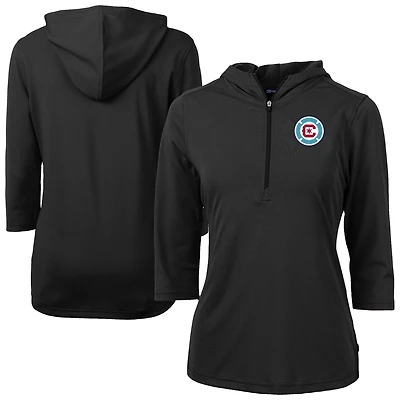 Women's Cutter & Buck  Black Chicago Fire Virtue Eco Pique Recycled Half-Zip Pullover Hoodie