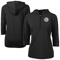 Women's Cutter & Buck  Black Chicago Fire Virtue Eco Pique Recycled Half-Zip Pullover Hoodie