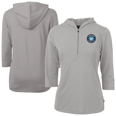Women's Cutter & Buck  Gray Charlotte FC Virtue Eco Pique Recycled Half-Zip Pullover Hoodie