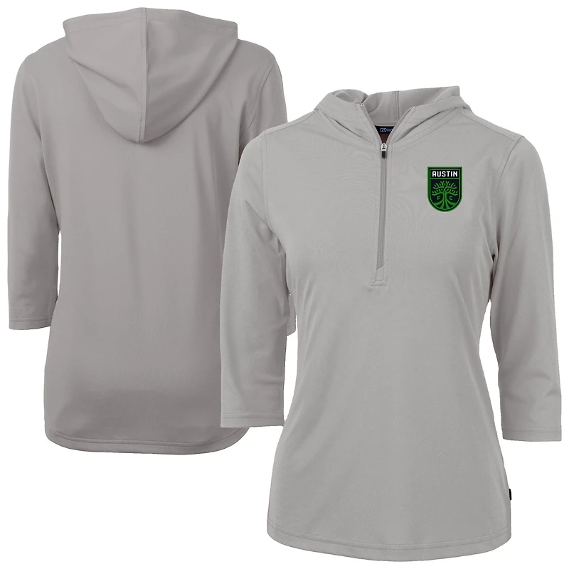 Women's Cutter & Buck  Gray Austin FC Virtue Eco Pique Recycled Half-Zip Pullover Hoodie