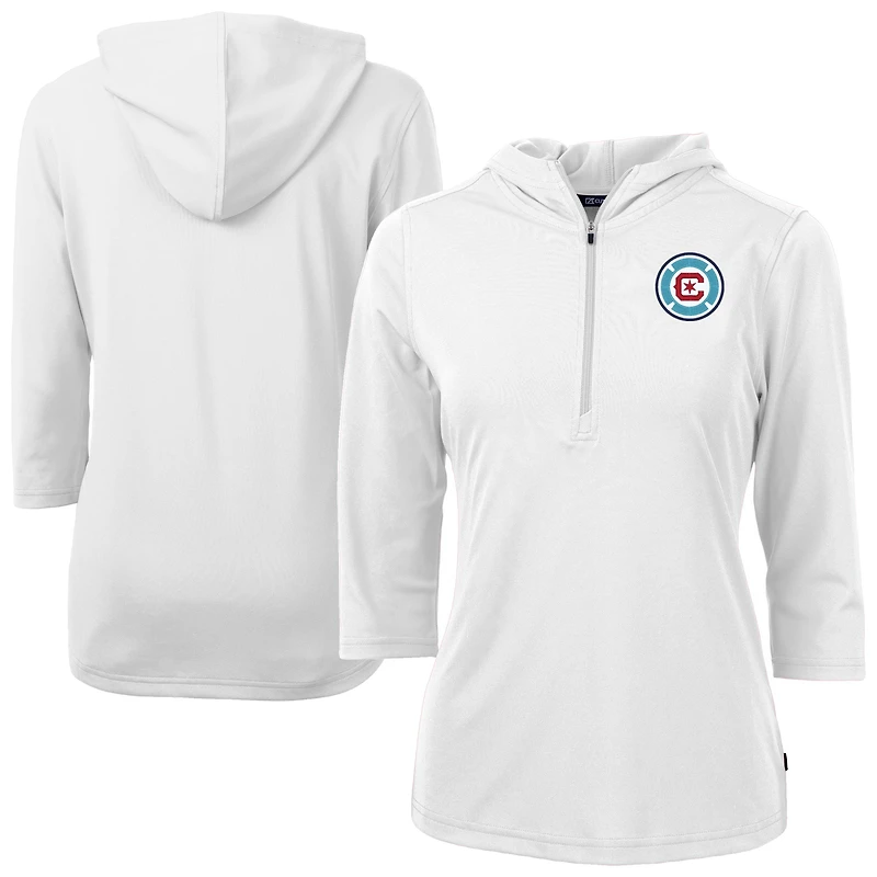 Women's Cutter & Buck White Chicago Fire Virtue Eco Pique Recycled Half-Zip Pullover Hoodie