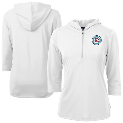 Women's Cutter & Buck  White Chicago Fire Virtue Eco Pique Recycled Half-Zip Pullover Hoodie
