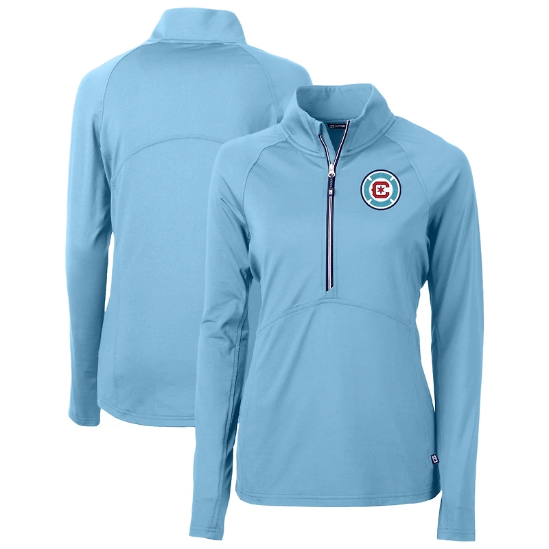 Women's Cutter & Buck  Powder Blue Chicago Fire Adapt Eco Knit Stretch Recycled Half-Zip Top