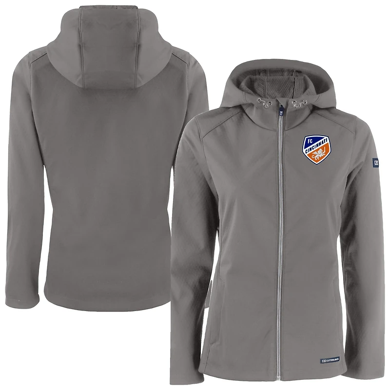Women's Cutter & Buck Gray FC Cincinnati Evoke Eco Softshell Recycled Full-Zip Jacket