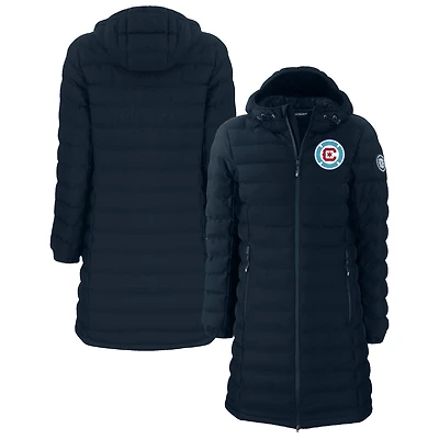 Women's Cutter & Buck Navy Chicago Fire Mission Ridge Repreve Eco Insulated Long Full-Zip Puffer Jacket