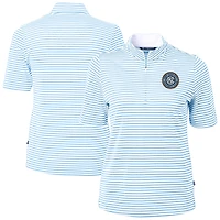Women's Cutter & Buck  Powder Blue New York City FC Virtue Eco Pique Stripe Recycled Quarter-Zip Top