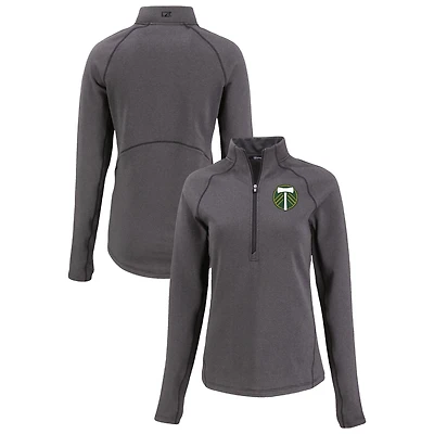 Women's Cutter & Buck  Heather Black Portland Timbers Peshastin Eco Fleece Recycled Half-Zip Pullover Top