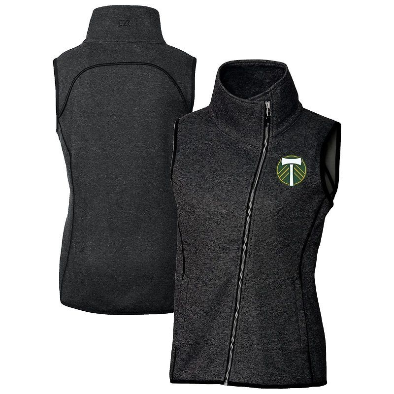 Women's Cutter & Buck Heather Portland Timbers Mainsail Sweater-Knit Full-Zip Asymmetrical Vest
