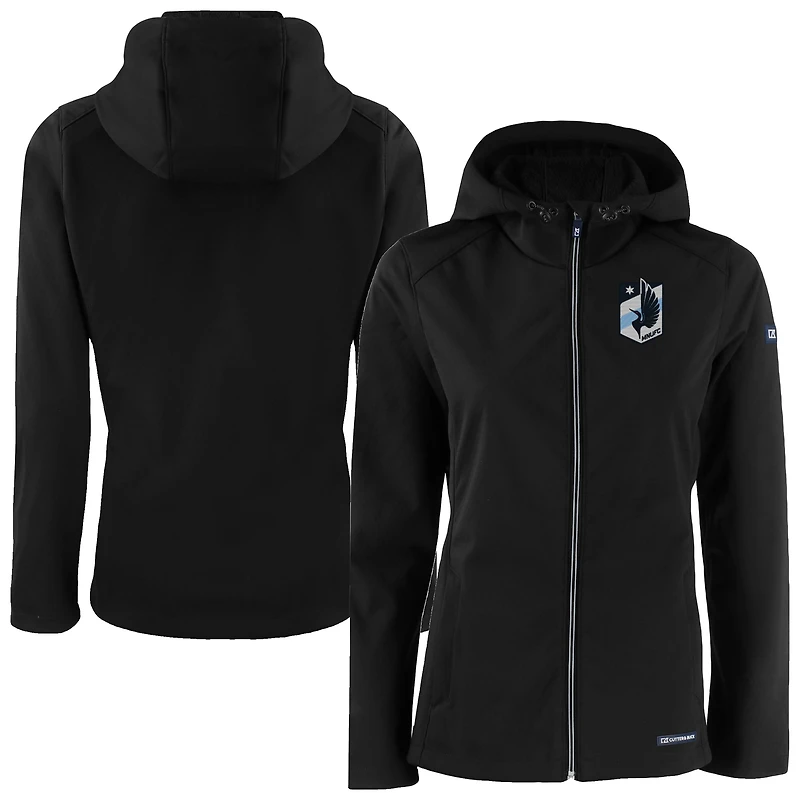 Women's Cutter & Buck  Black Minnesota United FC Evoke Eco Softshell Recycled Full-Zip Jacket