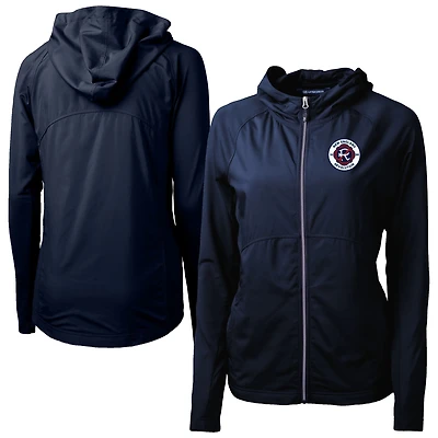 Women's Cutter & Buck  Navy New England Revolution Adapt Eco Knit Hybrid Recycled Raglan Full-Zip Jacket