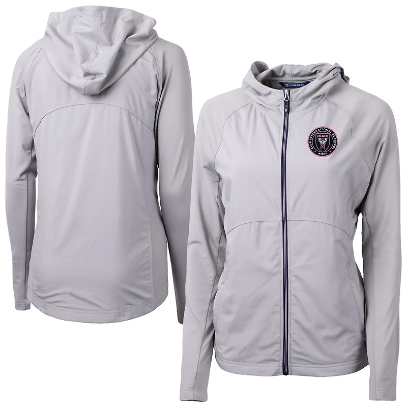 Women's Cutter & Buck Gray Inter Miami CF Adapt Eco Knit Hybrid Recycled Raglan Full-Zip Jacket