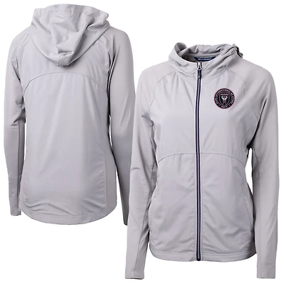 Women's Cutter & Buck  Gray Inter Miami CF Adapt Eco Knit Hybrid Recycled Raglan Full-Zip Jacket
