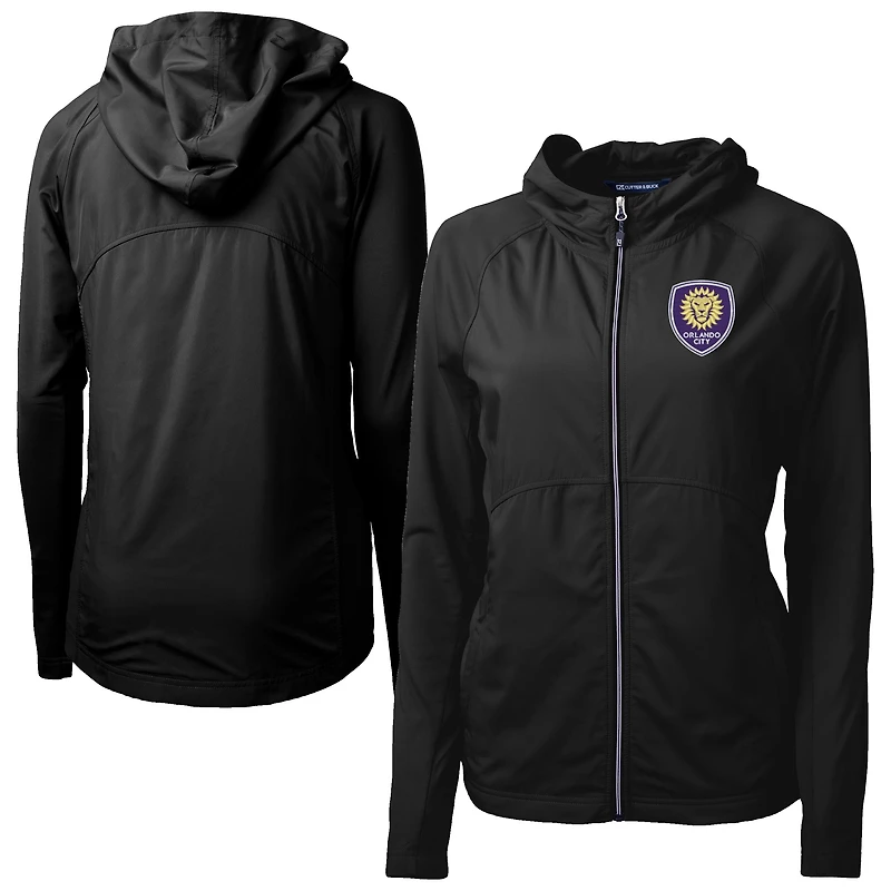 Women's Cutter & Buck  Black Orlando City SC Adapt Eco Knit Hybrid Recycled Raglan Full-Zip Jacket