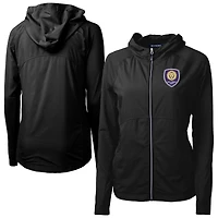 Women's Cutter & Buck  Black Orlando City SC Adapt Eco Knit Hybrid Recycled Raglan Full-Zip Jacket