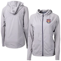 Women's Cutter & Buck  Gray New York Red Bulls Adapt Eco Knit Hybrid Recycled Raglan Full-Zip Jacket