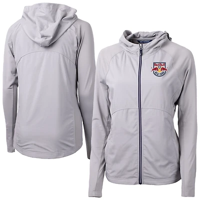 Women's Cutter & Buck  Gray New York Red Bulls Adapt Eco Knit Hybrid Recycled Raglan Full-Zip Jacket